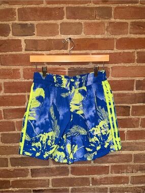 Adidas Men’s Blue & Neon Green Floral Swim Trunks Athletic Shorts